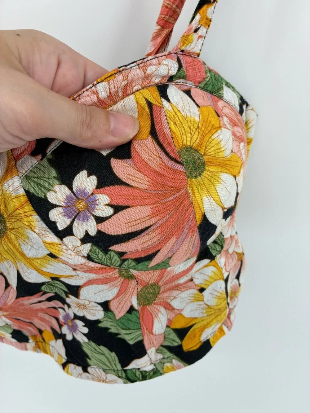 Floral Print Padded Crop Tank Top - Pink, Yellow & White - Picture 4 of 9